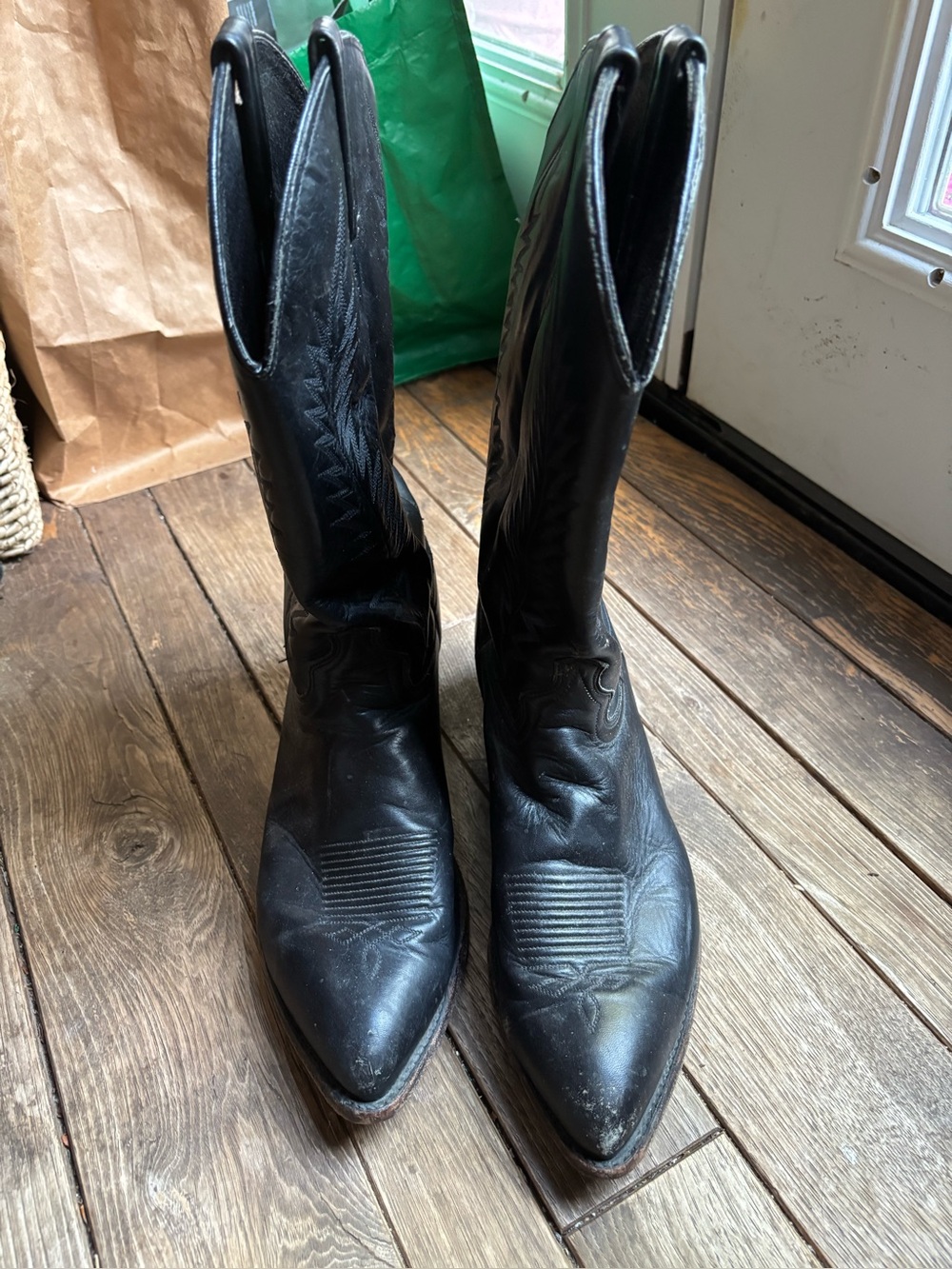 J.Chisholm Black Leather Cowboy Boots Mens Size 12D